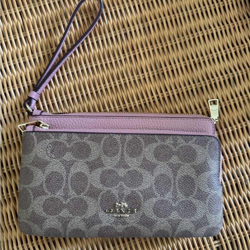 Coach Double Zip Wallet Wristlet in Signature Canvas